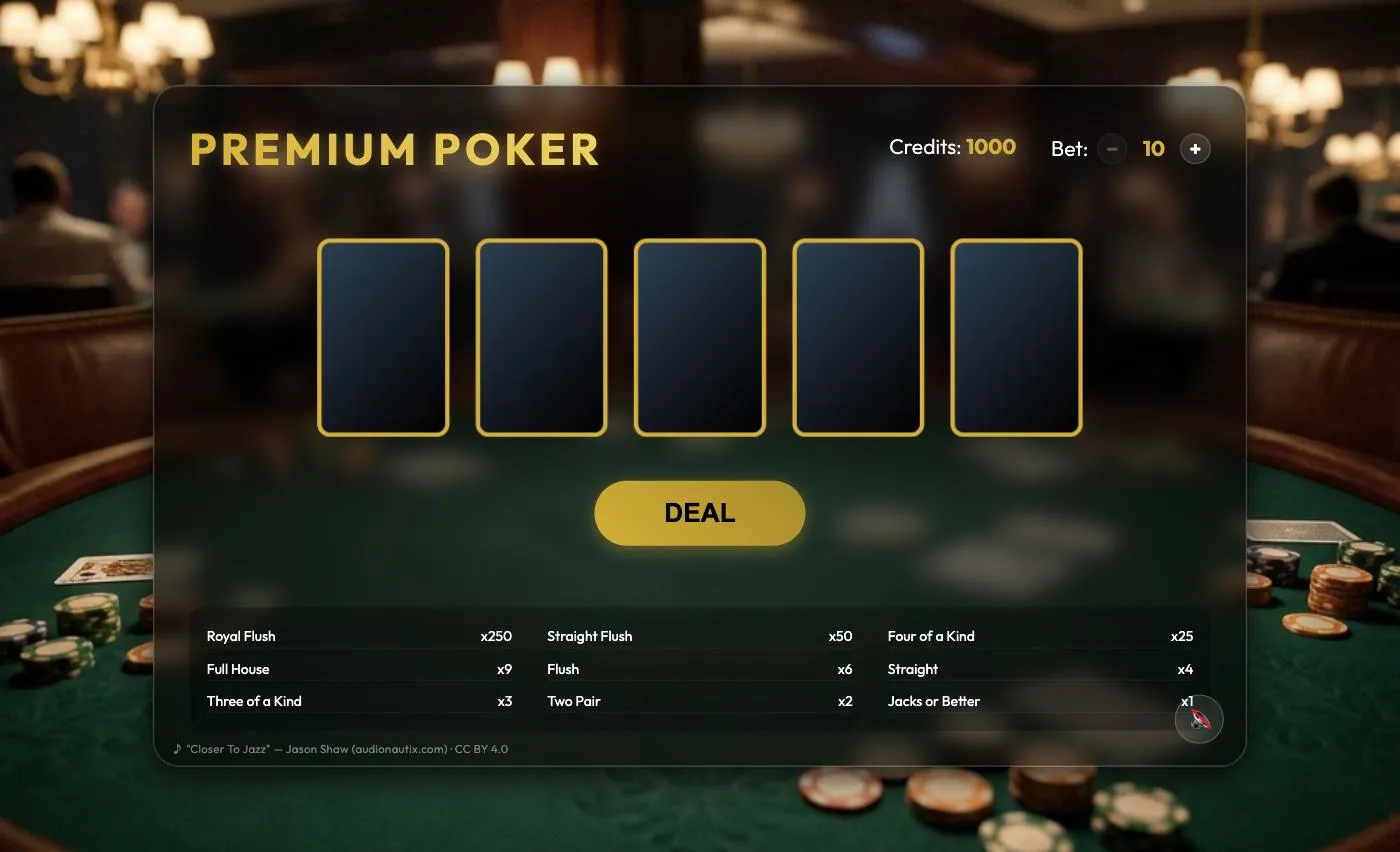 Premium Poker — Jacks or Better(素のHTML/CSS/JS)
