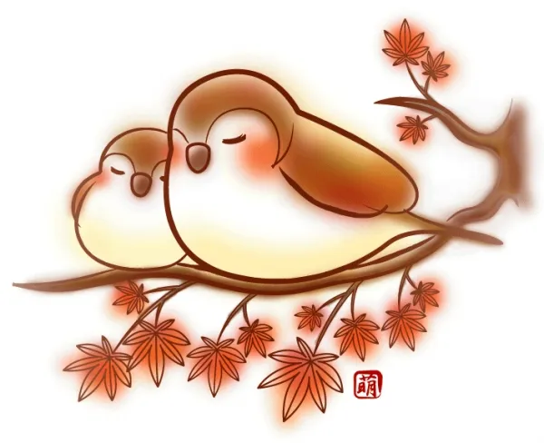 スズメ和風の手描きイラスト・動物のイラスト・季節：秋
