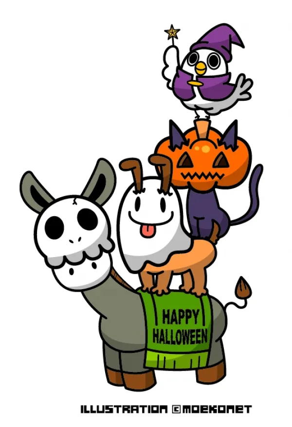 ハロウィン+ブレーメンの音楽隊イラスト/動物キャラクターイラスト